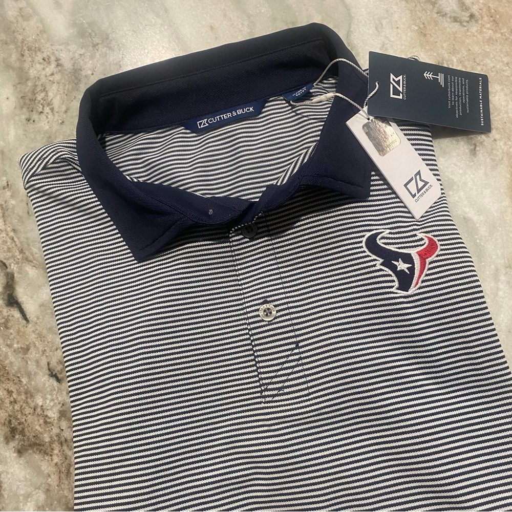 Cutter & Buck Houston Texans Virtue Eco Pique Micro Stripe Mens Golf Polo XL/TG